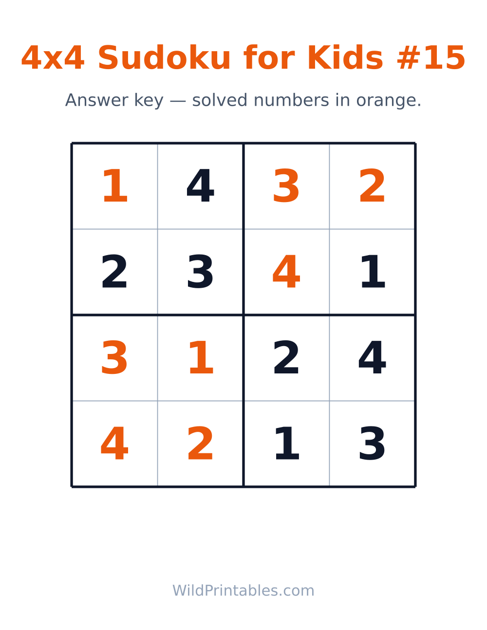 4x4 Sudoku for Kids #15 — answer key