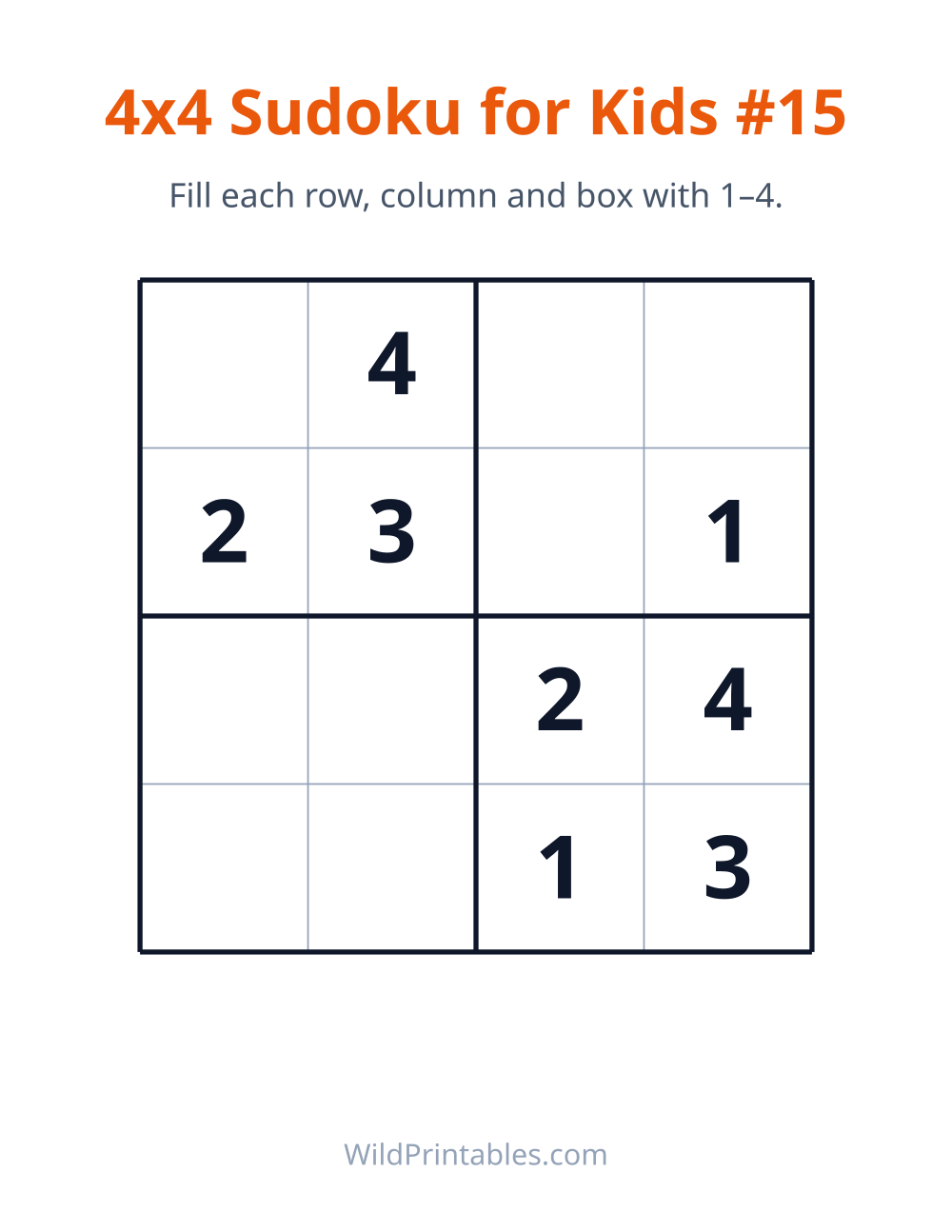 4x4 Sudoku for Kids #15 — free printable sudoku for kids to print and color at home