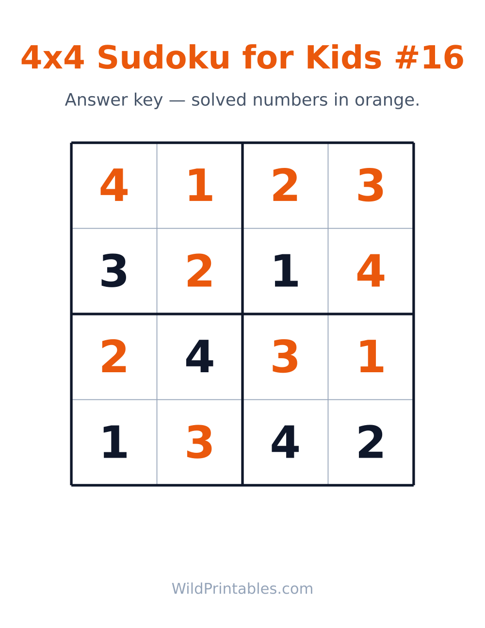 4x4 Sudoku for Kids #16 — answer key