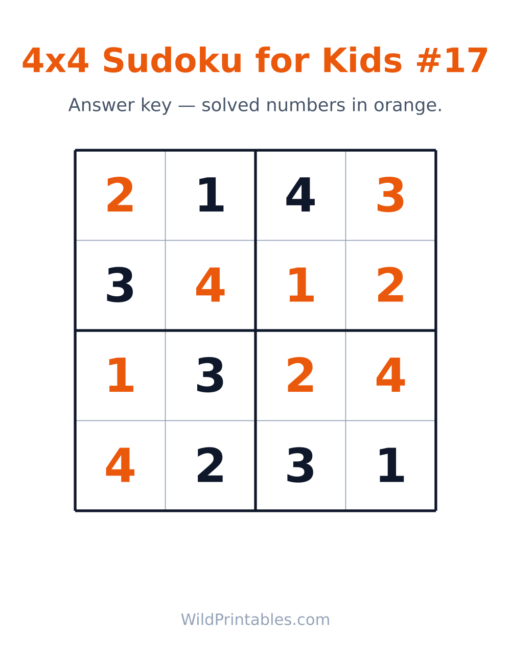 4x4 Sudoku for Kids #17 — answer key