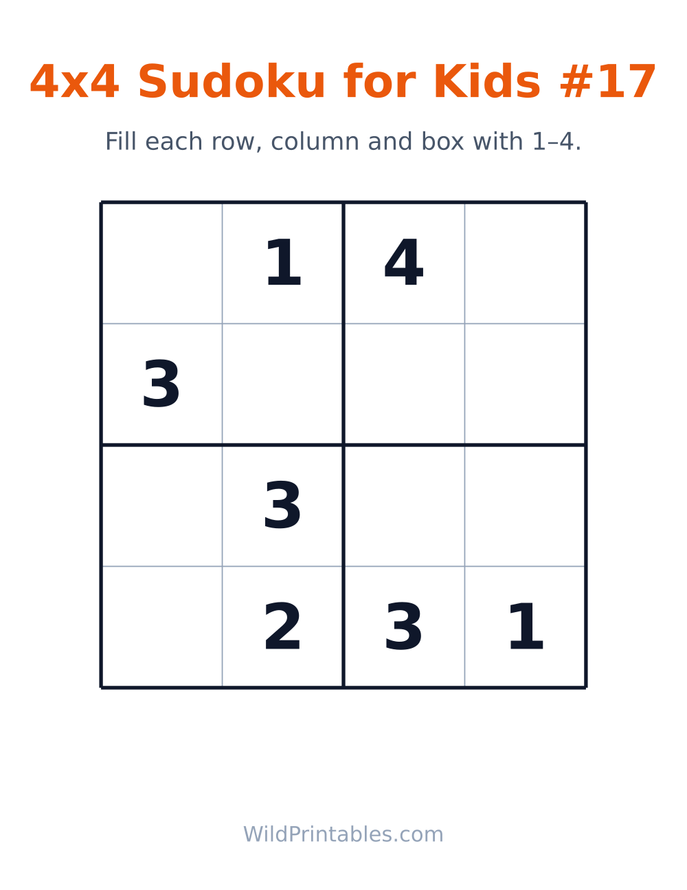 4x4 Sudoku for Kids #17 — free printable sudoku for kids to print and color at home