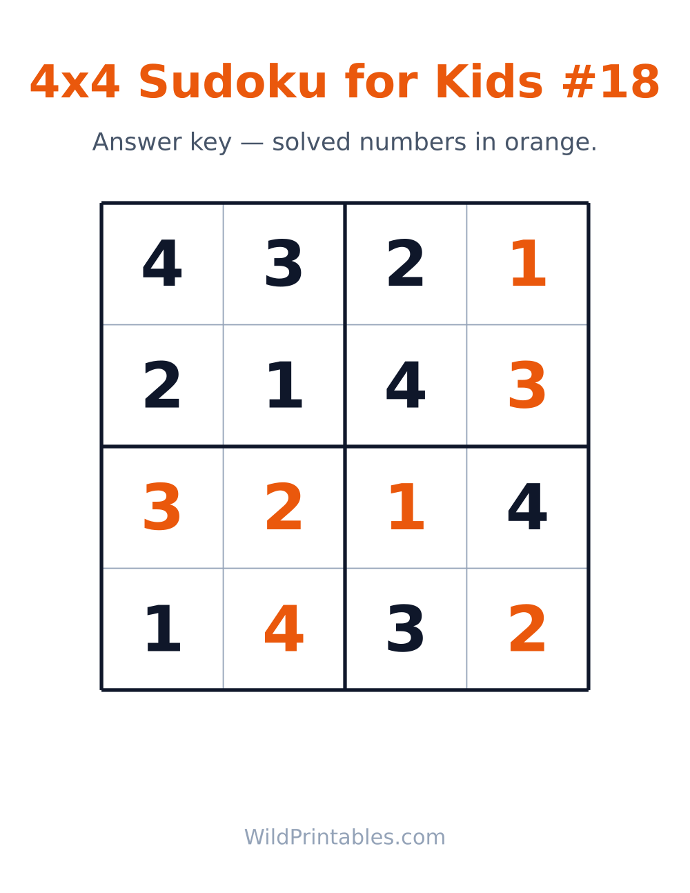 4x4 Sudoku for Kids #18 — answer key