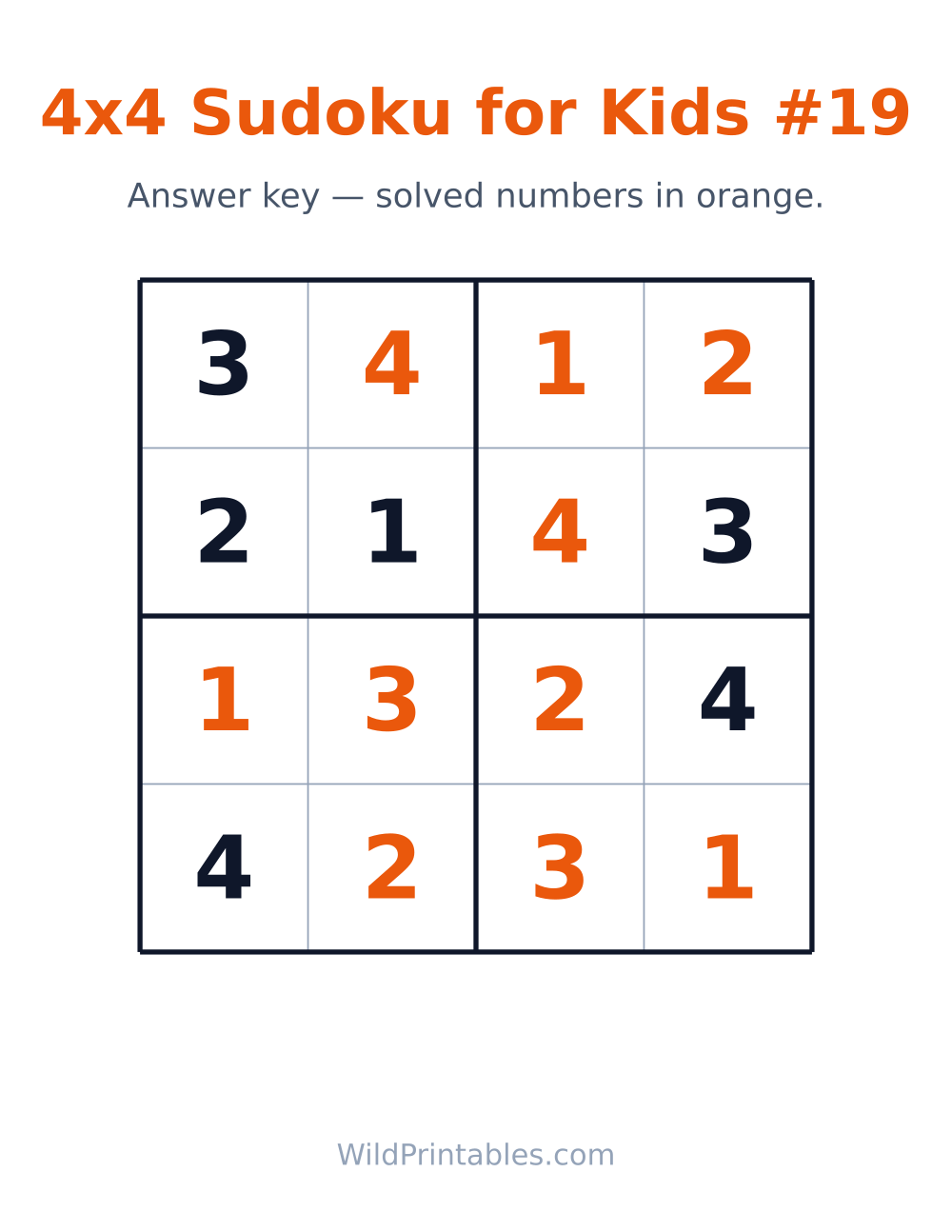 4x4 Sudoku for Kids #19 — answer key