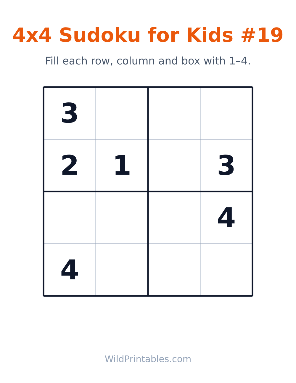 4x4 Sudoku for Kids #19 — free printable sudoku for kids to print and color at home