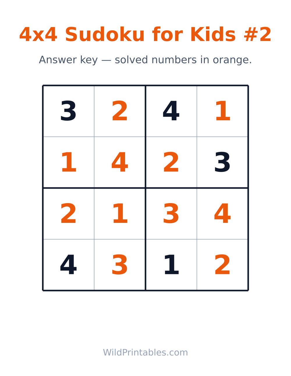4x4 Sudoku for Kids #2 — answer key