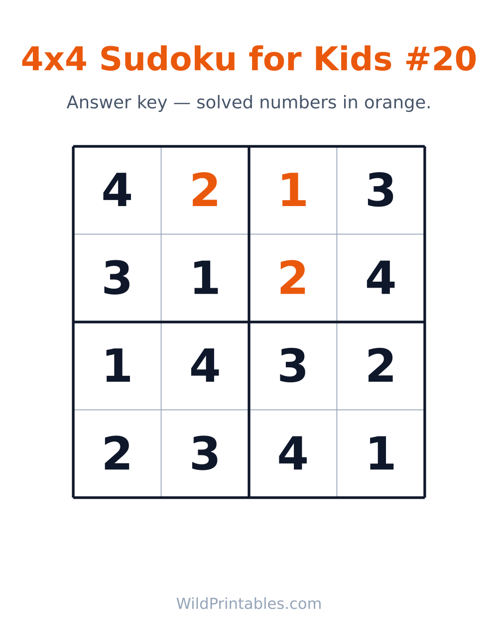 4x4 Sudoku for Kids #20 — answer key