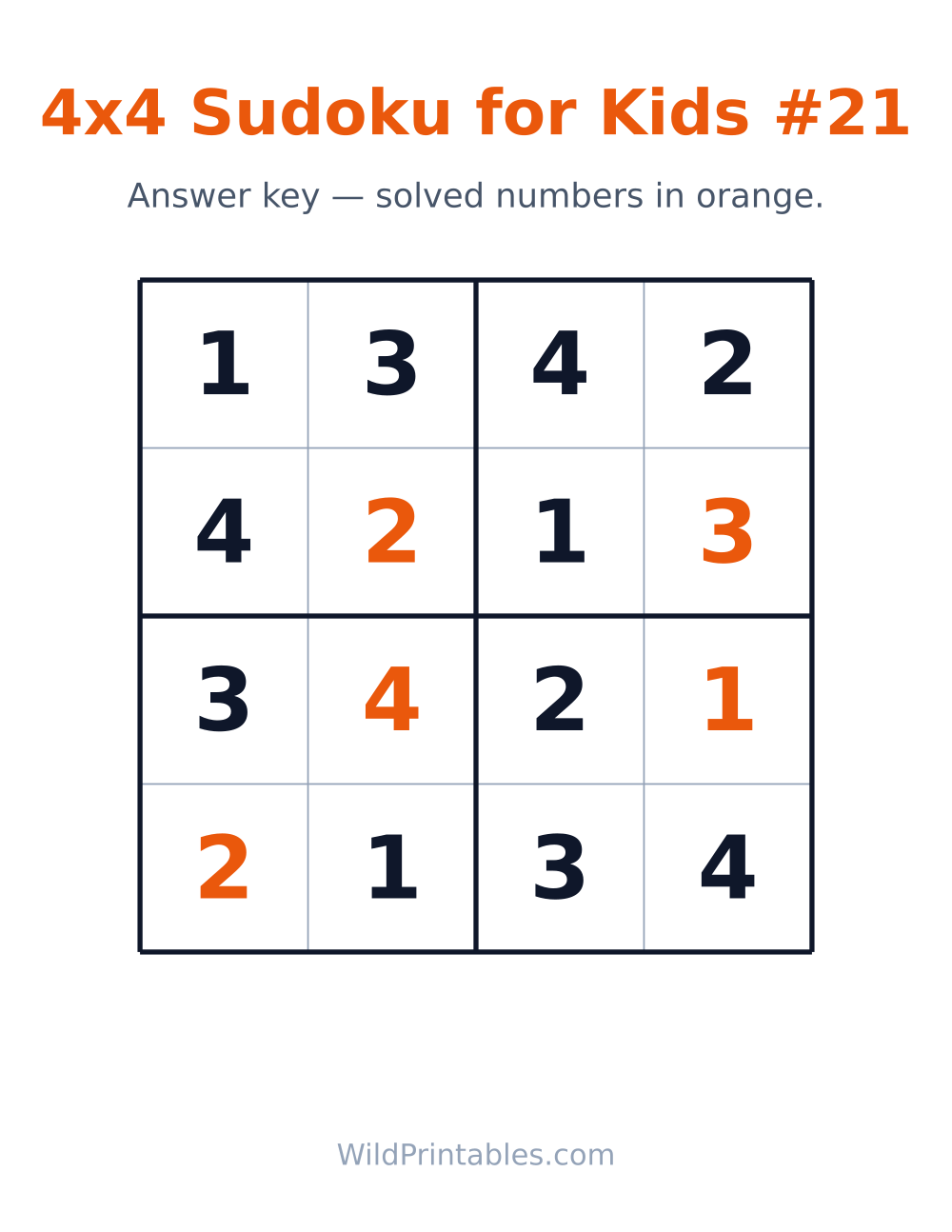 4x4 Sudoku for Kids #21 — answer key