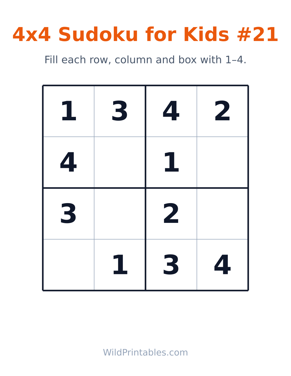 4x4 Sudoku for Kids #21 — free printable sudoku for kids