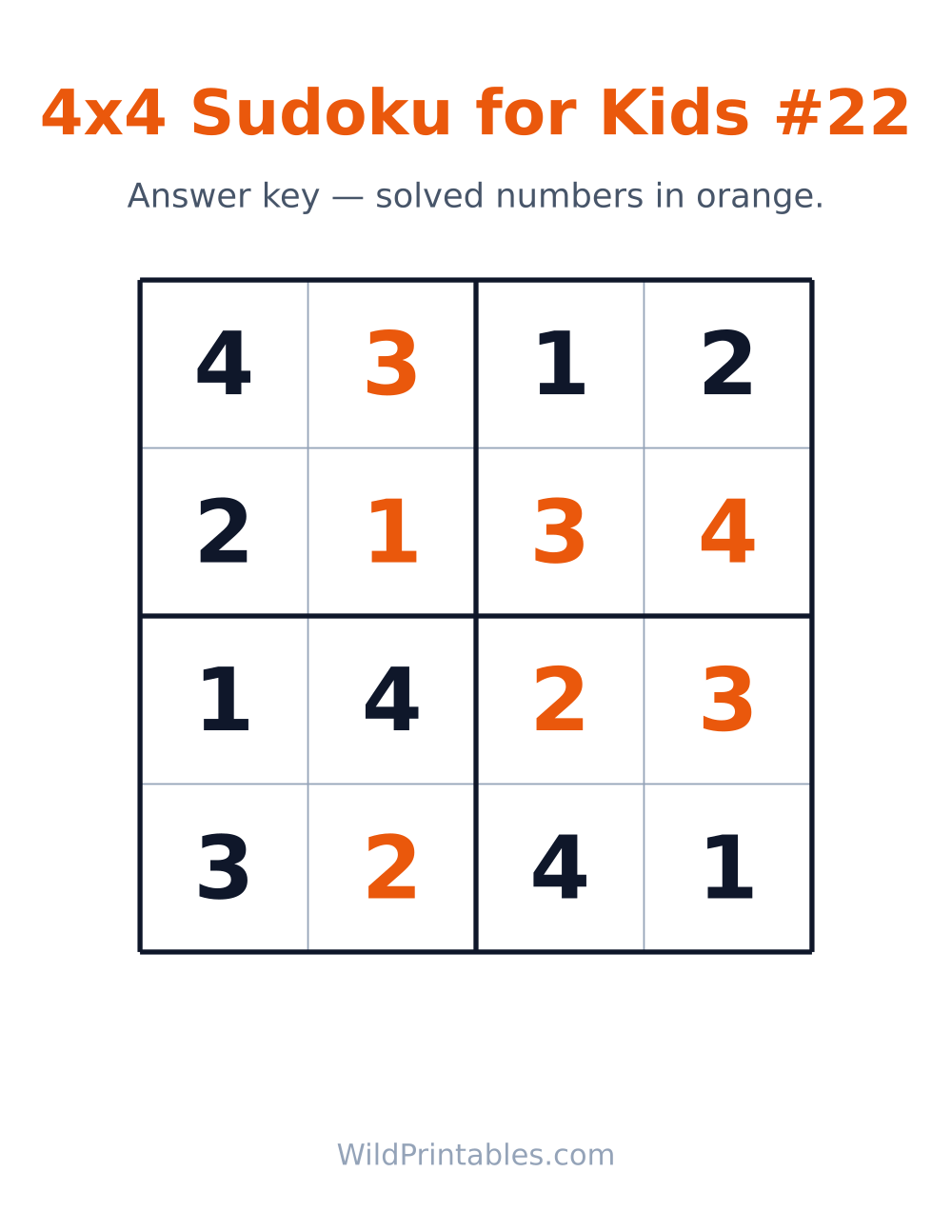 4x4 Sudoku for Kids #22 — answer key