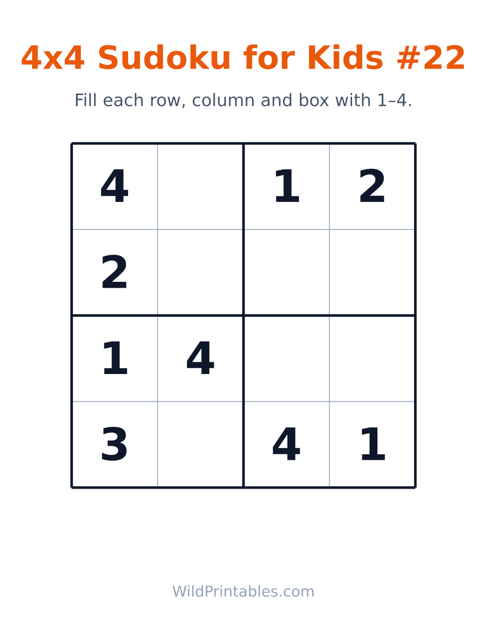 4x4 Sudoku for Kids #22 — free printable sudoku for kids