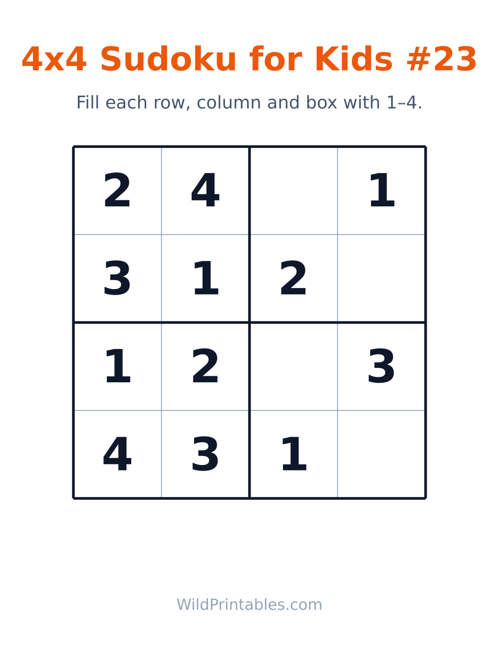 4x4 Sudoku for Kids #23 — free printable sudoku for kids