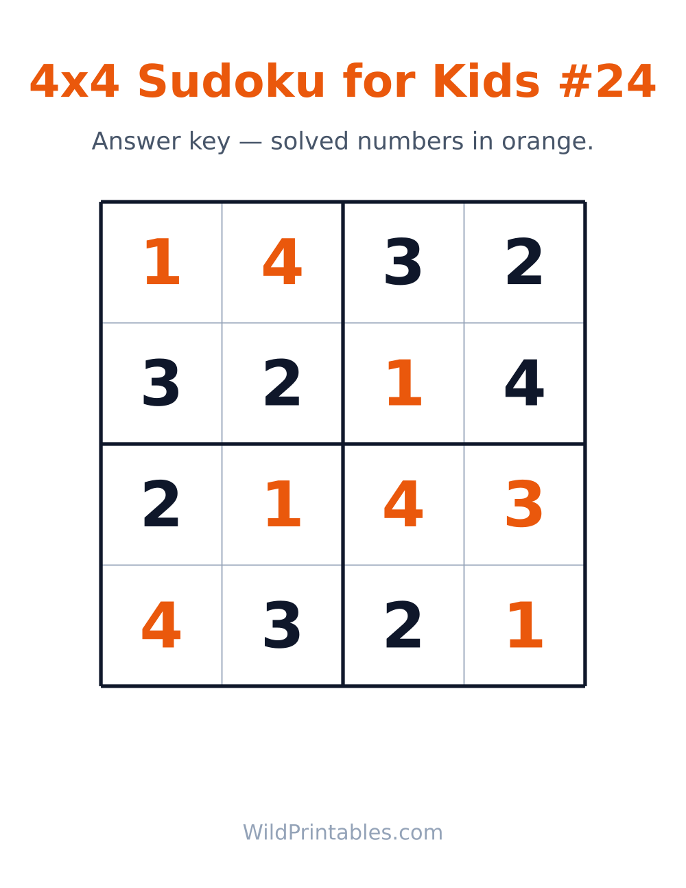 4x4 Sudoku for Kids #24 — answer key