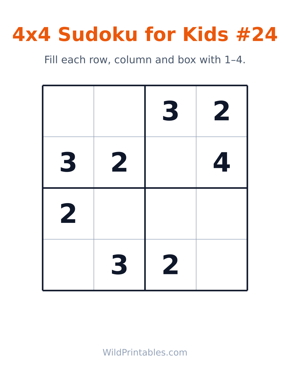 4x4 Sudoku for Kids #24 — free printable sudoku for kids