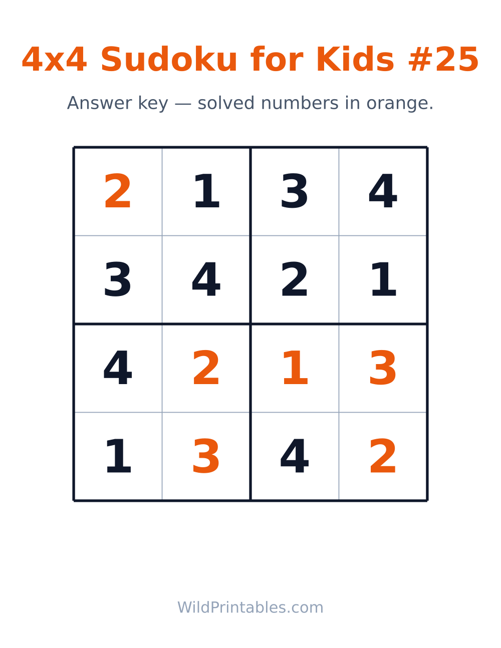 4x4 Sudoku for Kids #25 — answer key