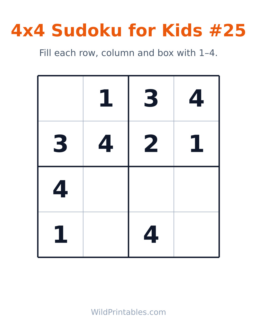 4x4 Sudoku for Kids #25 — free printable sudoku for kids