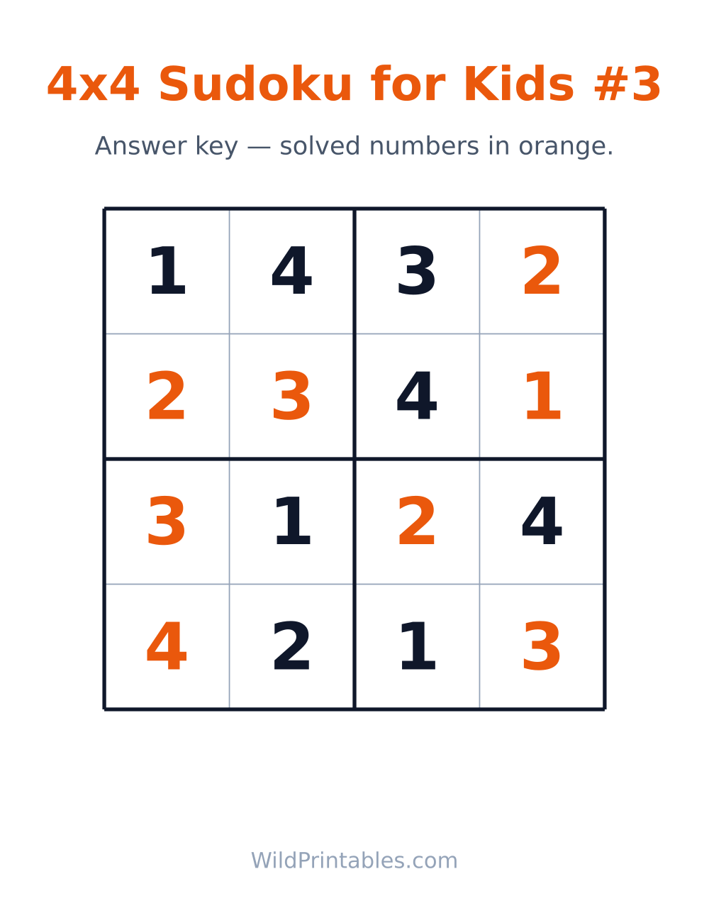 4x4 Sudoku for Kids #3 — answer key
