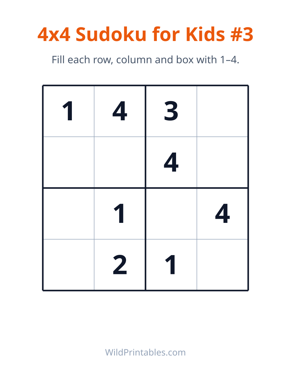 4x4 Sudoku for Kids #3 — free printable sudoku for kids to print and color at home