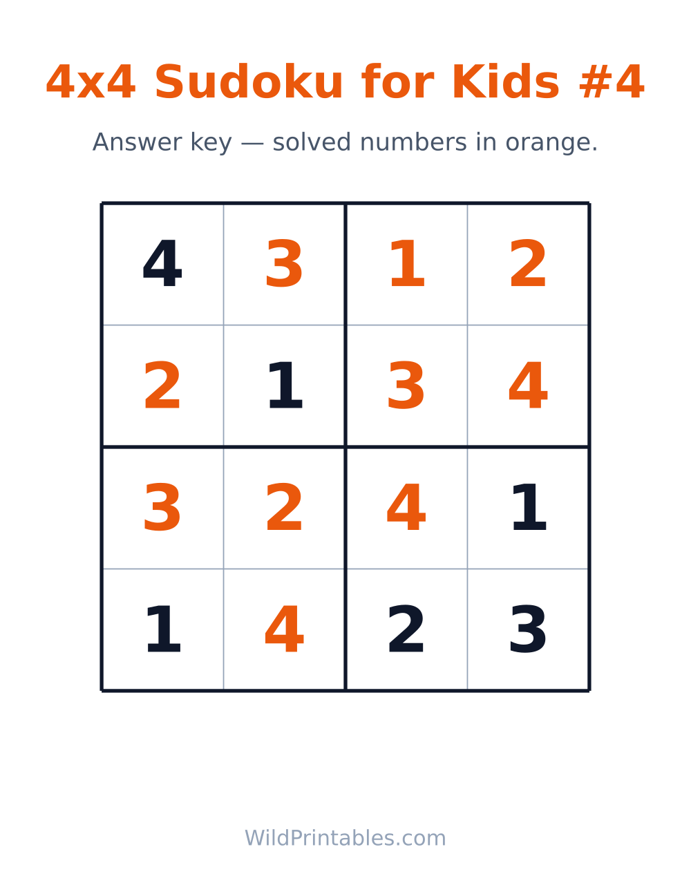 4x4 Sudoku for Kids #4 — answer key