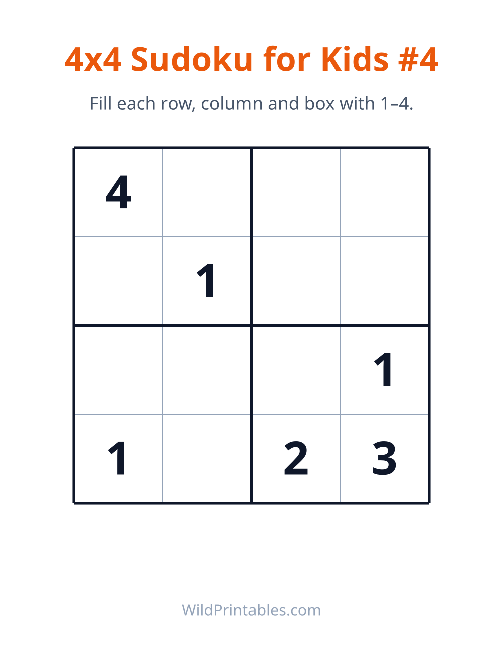 4x4 Sudoku for Kids #4 — free printable sudoku for kids to print and color at home