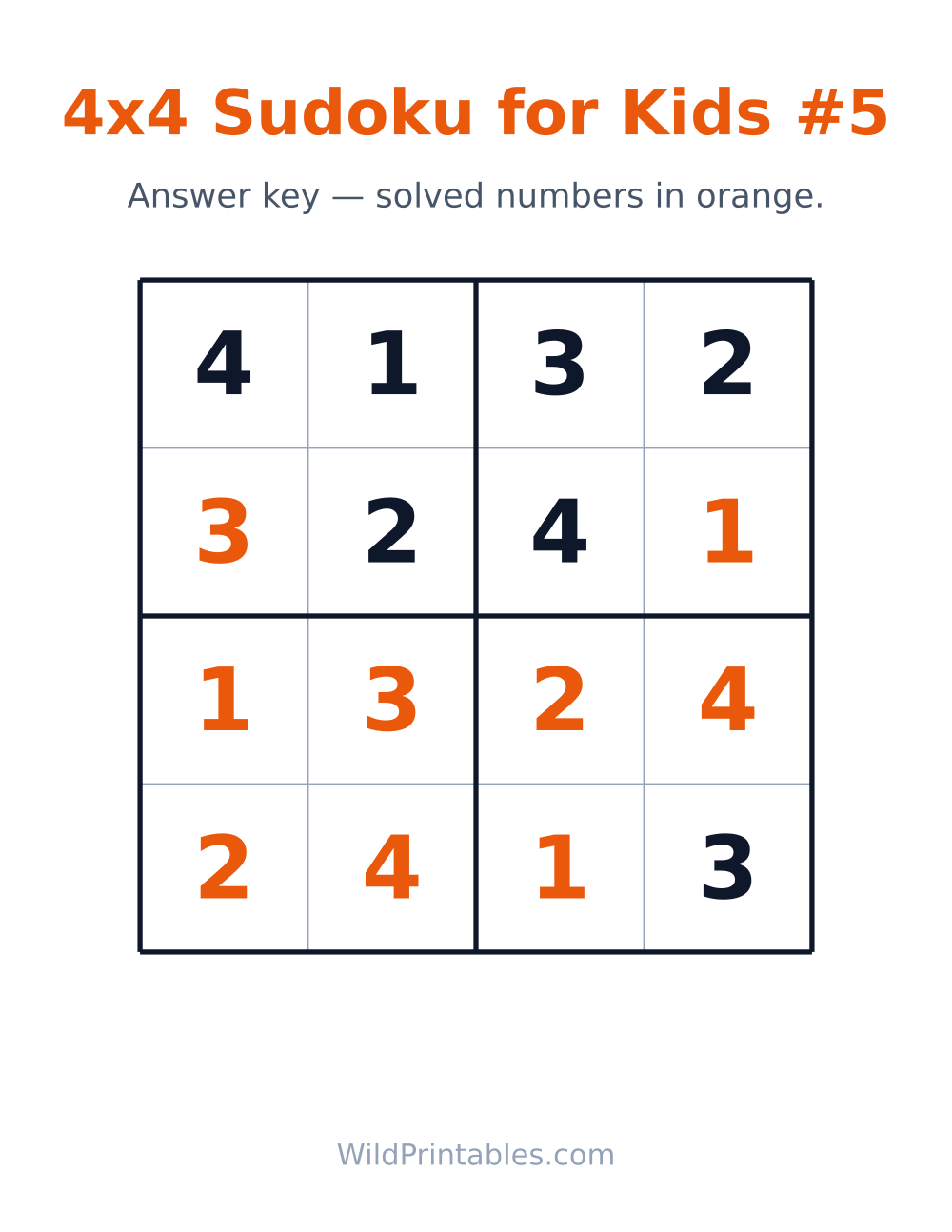 4x4 Sudoku for Kids #5 — answer key