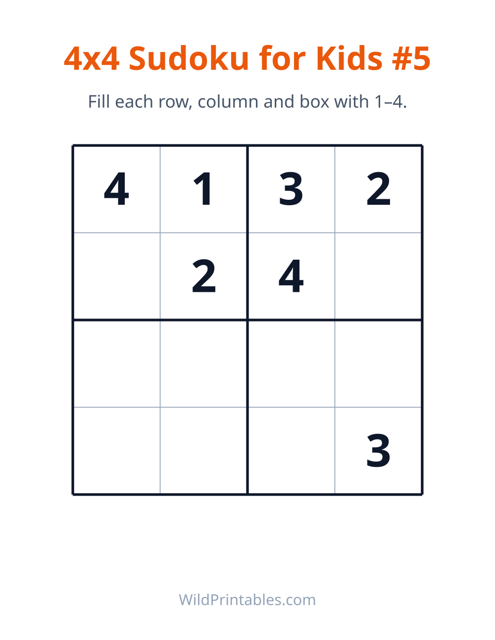 4x4 Sudoku for Kids #5 — free printable sudoku for kids to print and color at home