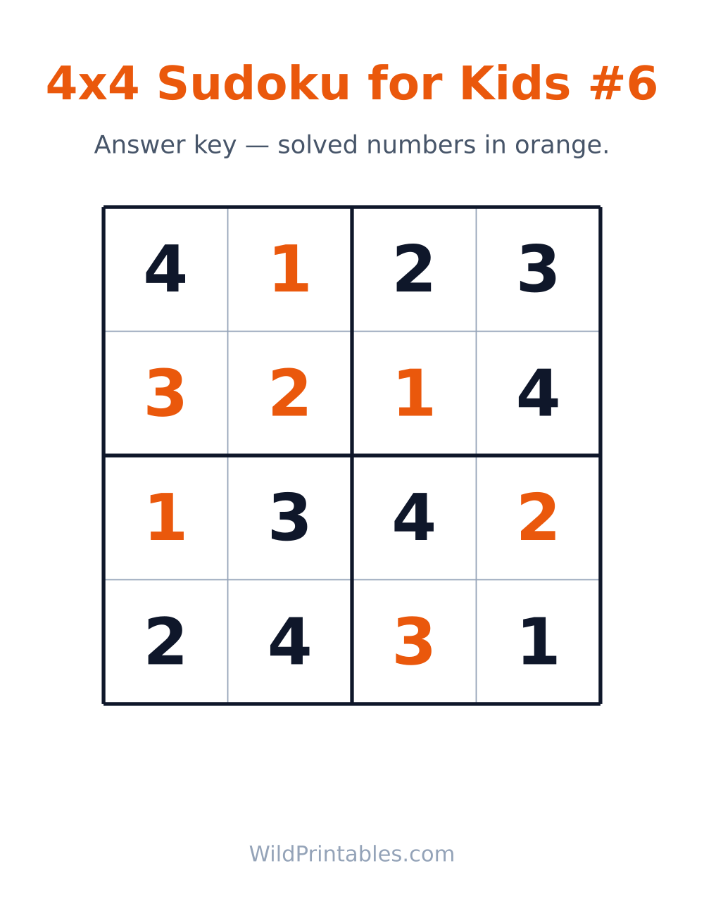 4x4 Sudoku for Kids #6 — answer key