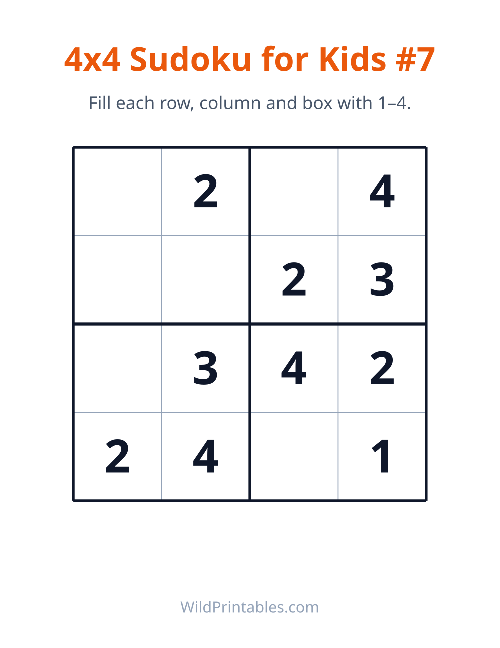 4x4 Sudoku for Kids #7 — free printable sudoku for kids to print and color at home