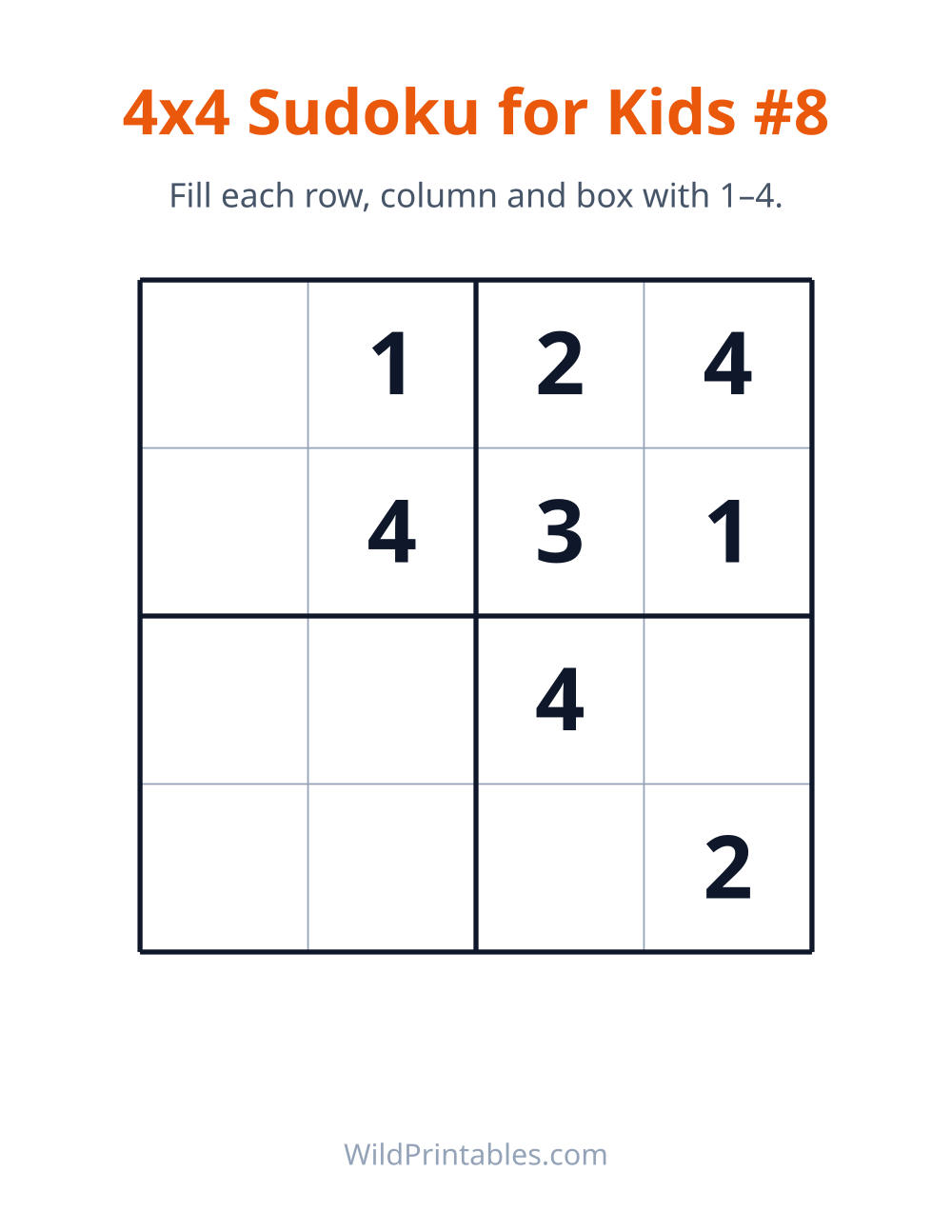 4x4 Sudoku for Kids #8 — free printable sudoku for kids to print and color at home