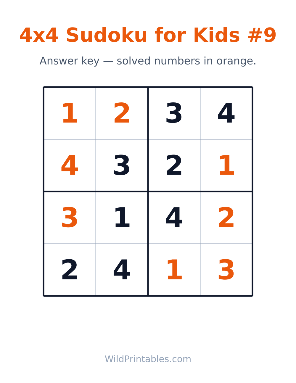 4x4 Sudoku for Kids #9 — answer key