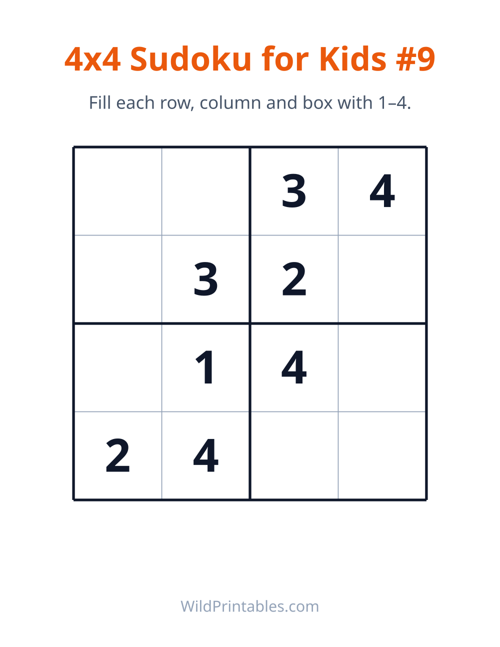 4x4 Sudoku for Kids #9 — free printable sudoku for kids to print and color at home