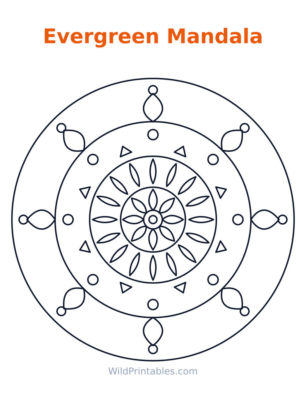 Evergreen Mandala — free printable mandala for kids