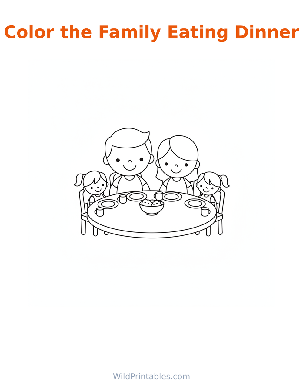 Family Eating Dinner Coloring Page — free printable coloring for kids
