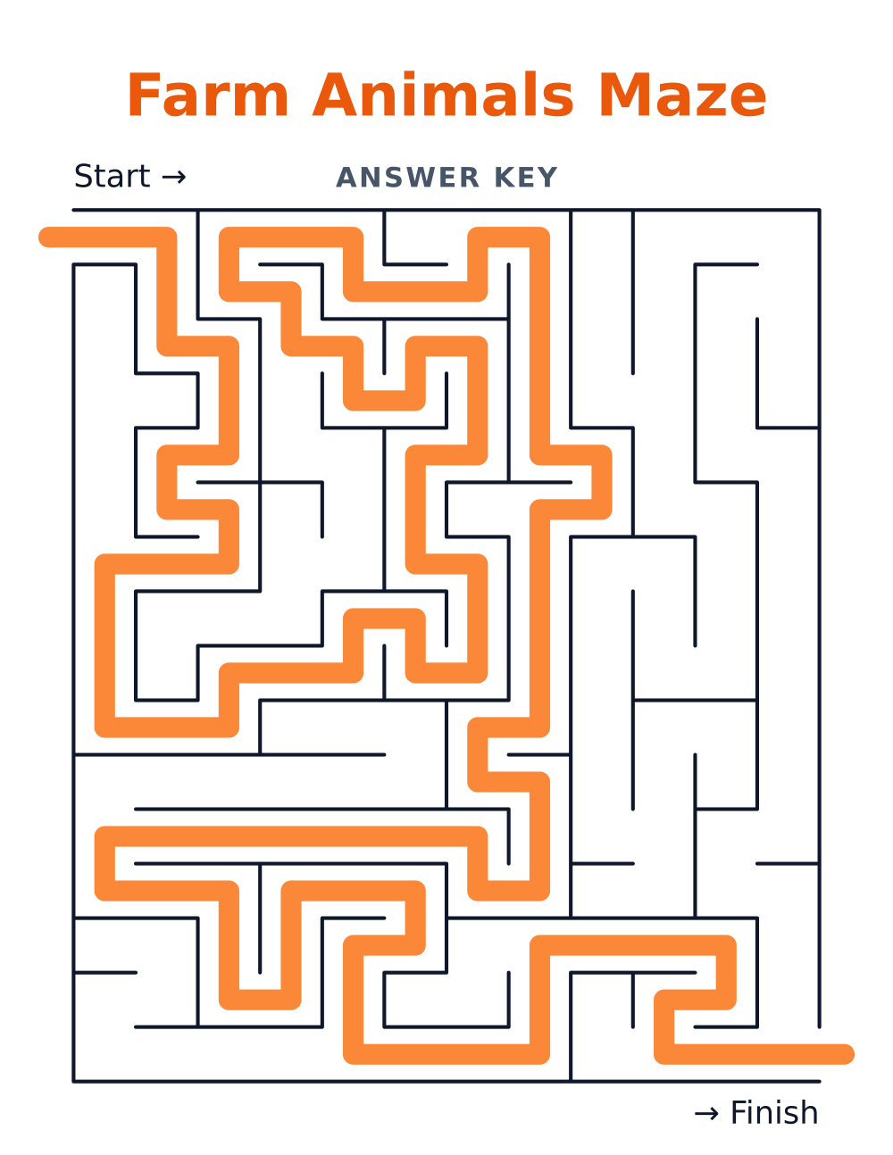 Farm Animals Maze — answer key