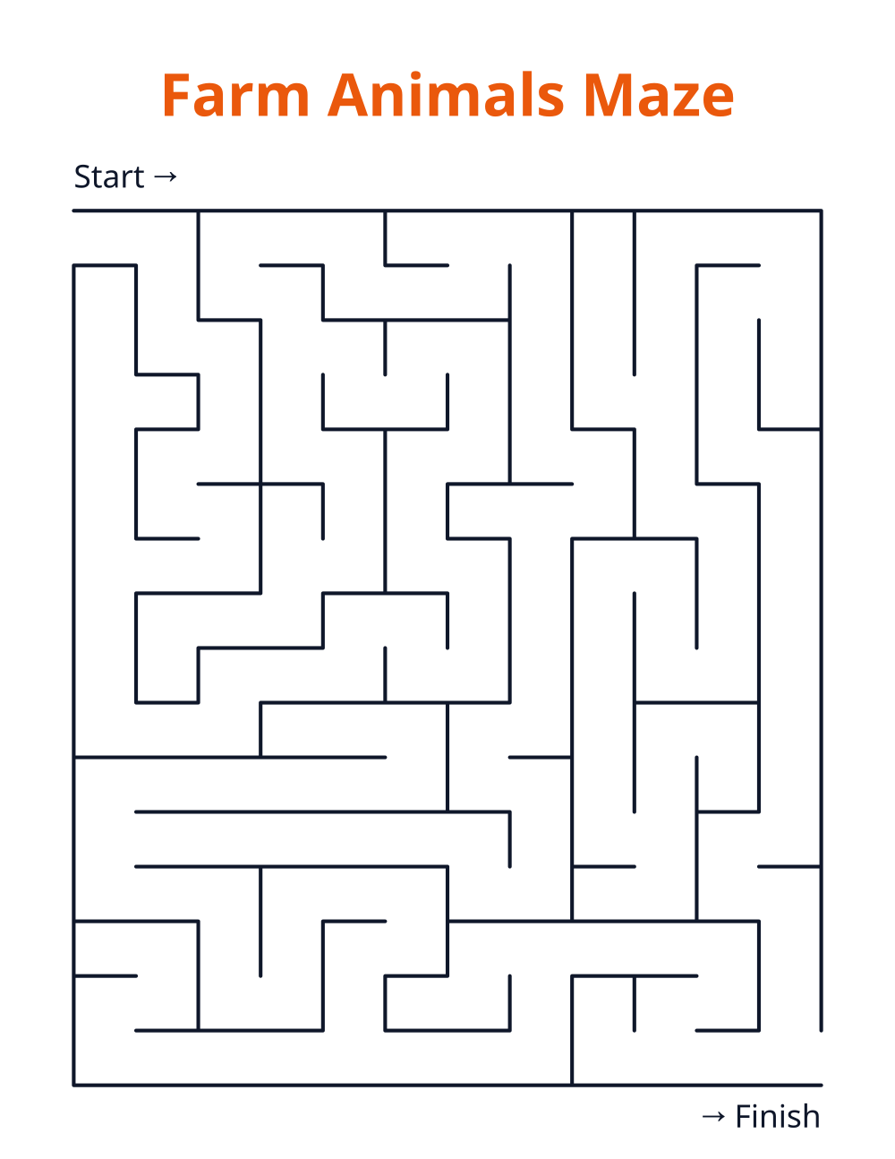 Farm Animals Maze — free printable maze for kids