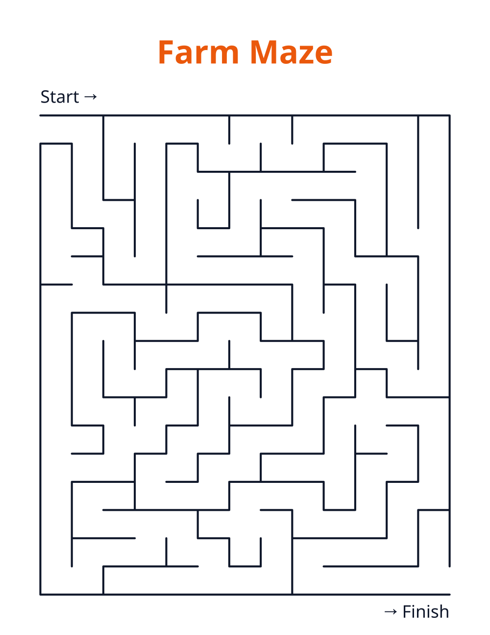 Farm Maze — free printable maze for kids