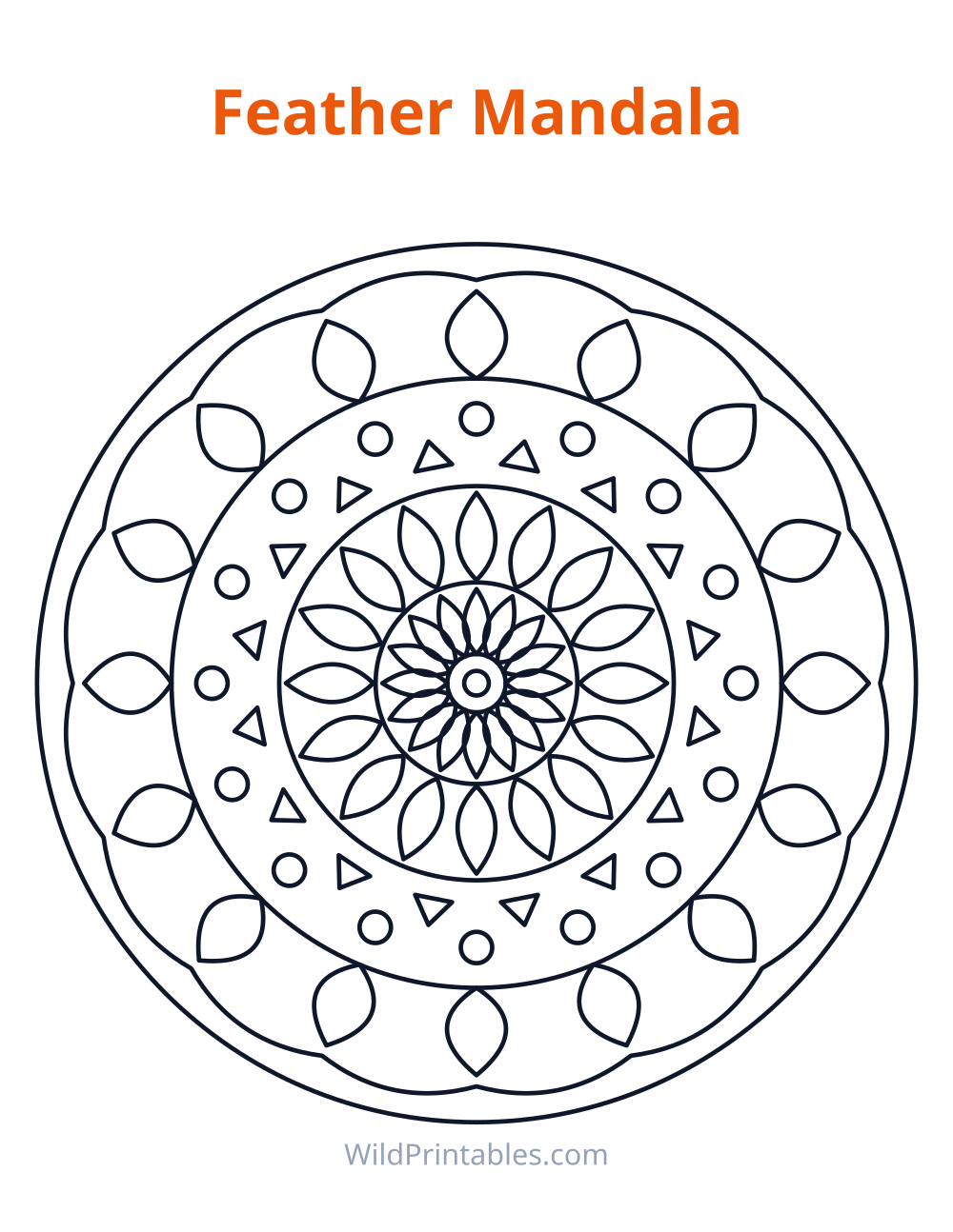 Feather Mandala — free printable mandala for kids to print and color at home