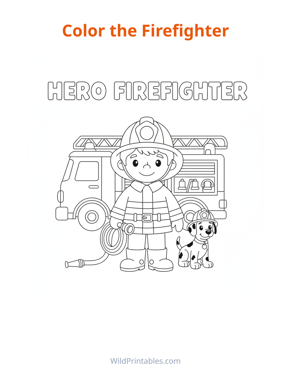 Firefighter Coloring Page — free printable coloring for kids to print and color at home