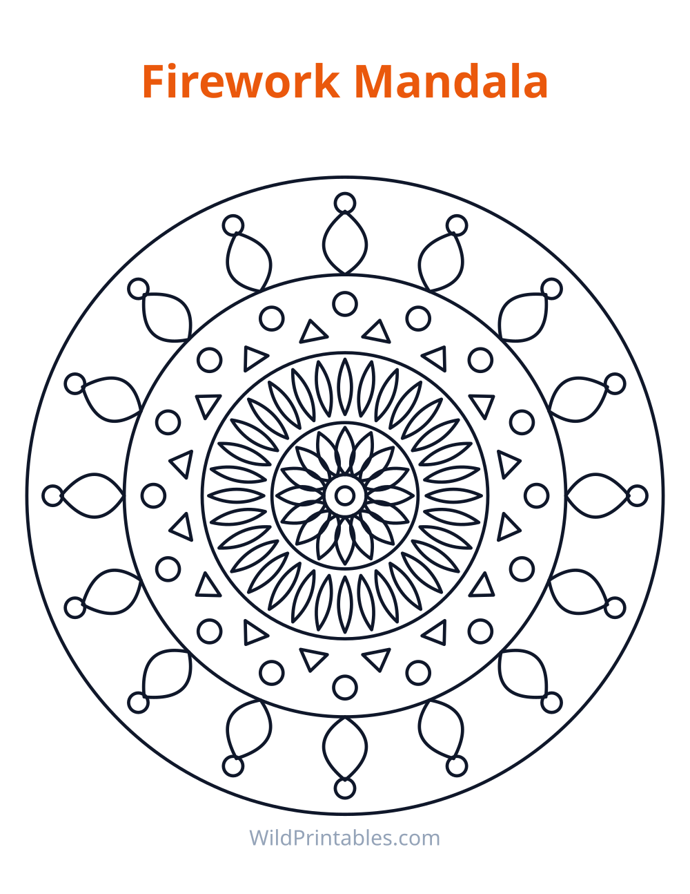 Firework Mandala — free printable mandala for kids to print and color at home
