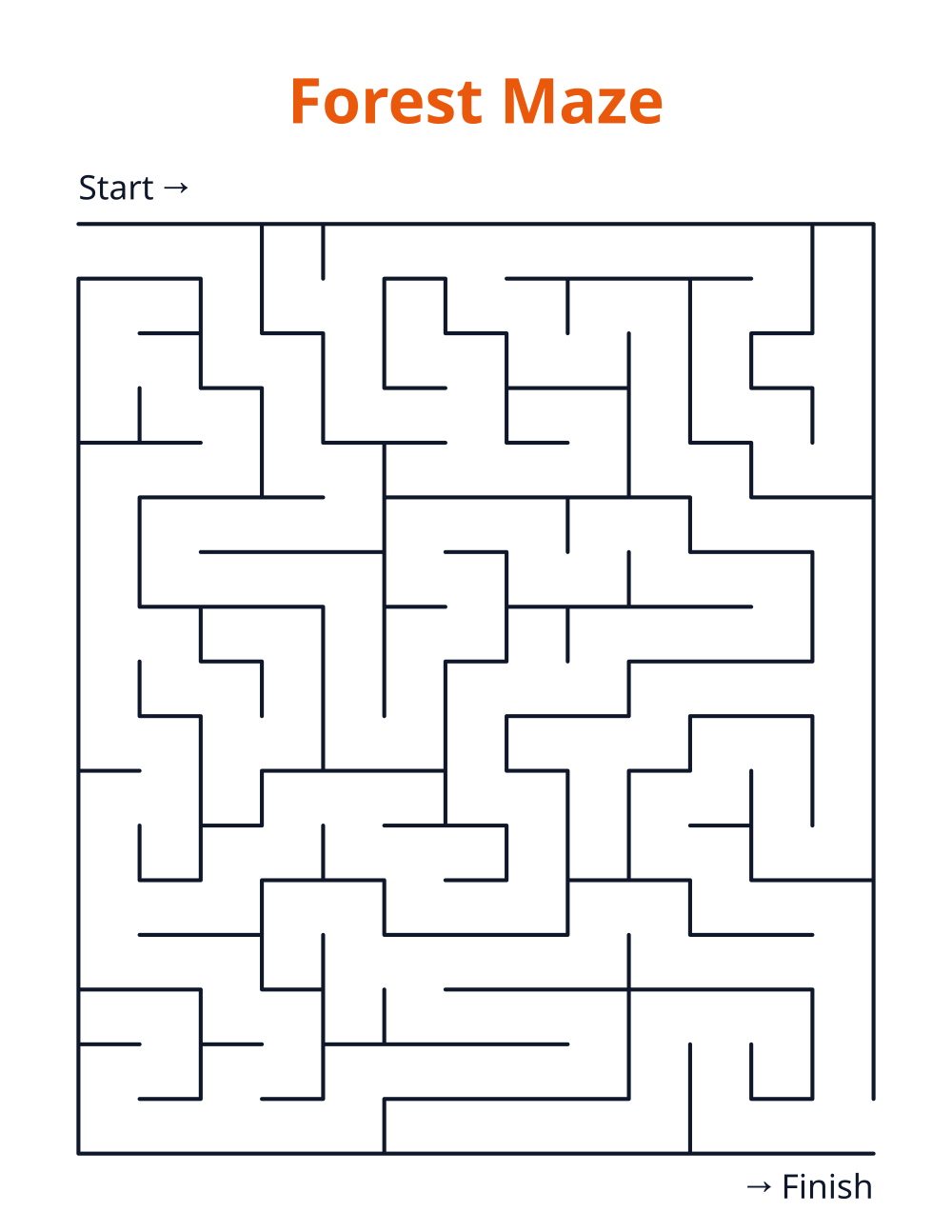 Forest Maze — free printable maze for kids to print and color at home