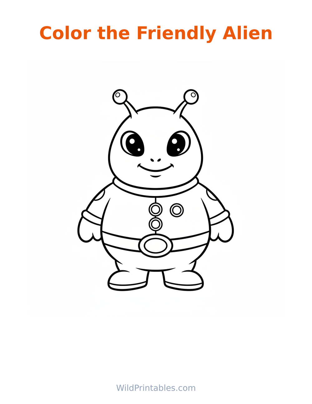 Friendly Alien Coloring Page — free printable coloring for kids