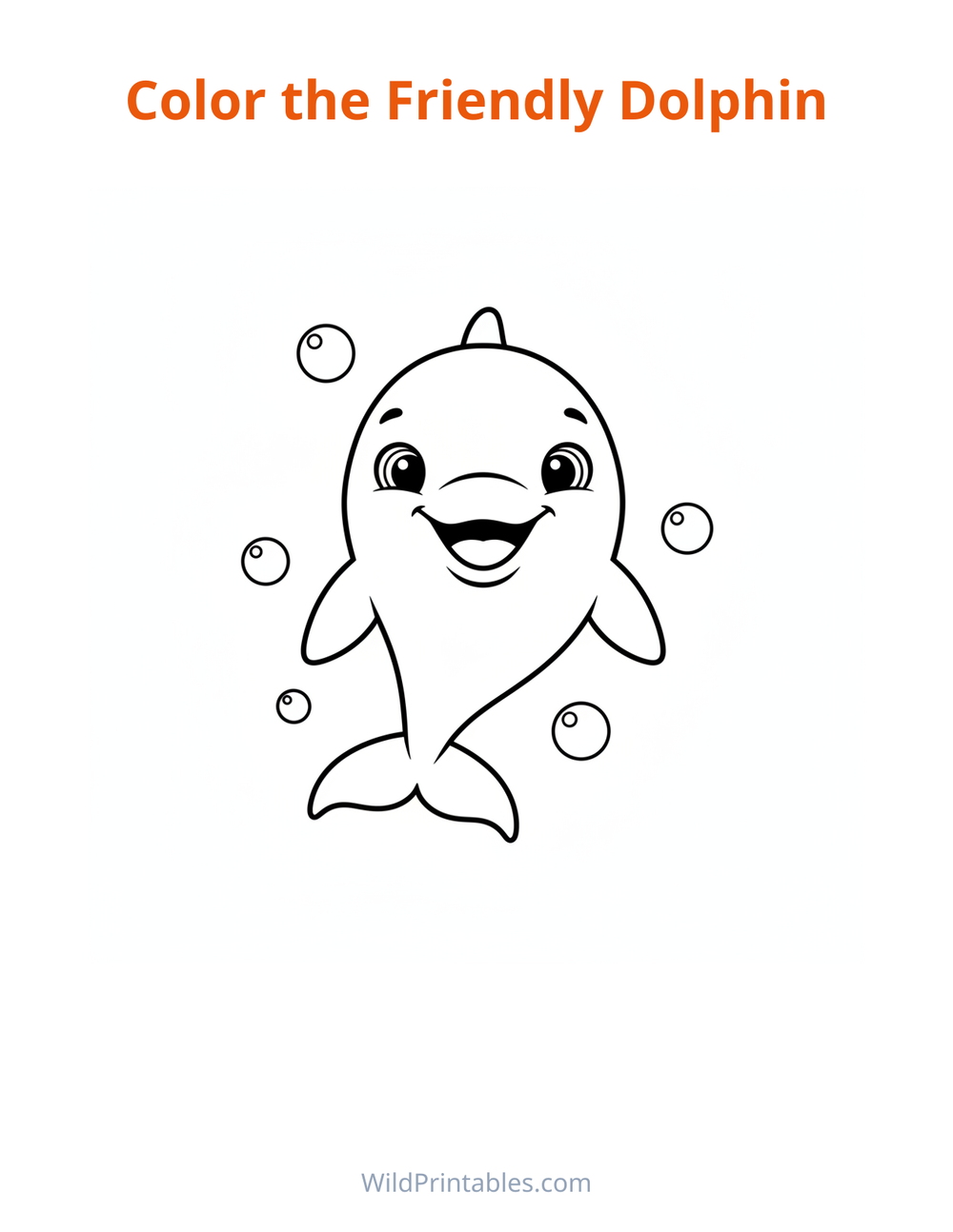Friendly Dolphin Coloring Page — free printable coloring for kids