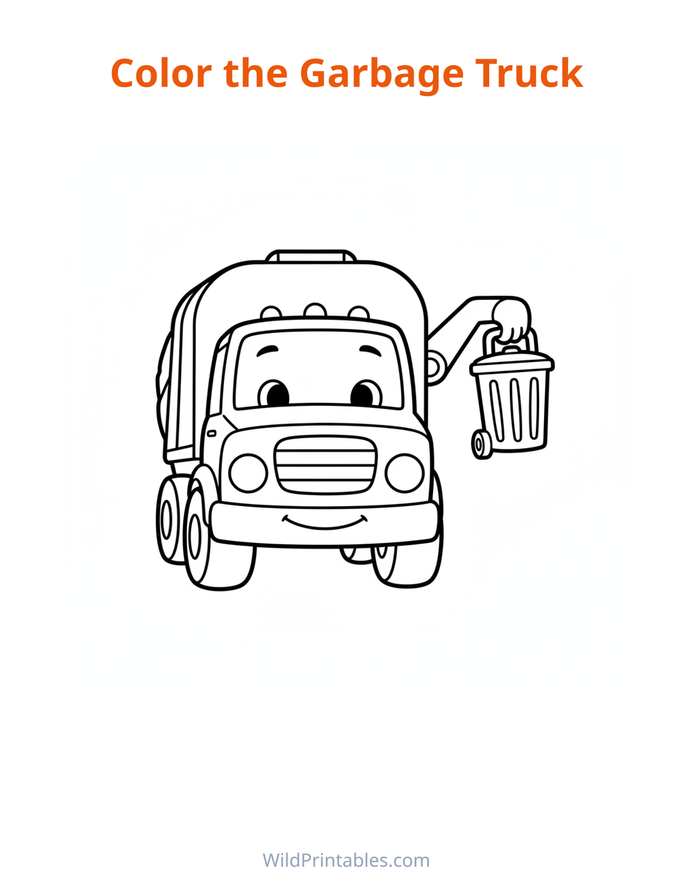 Garbage Truck Coloring Page — free printable coloring for kids