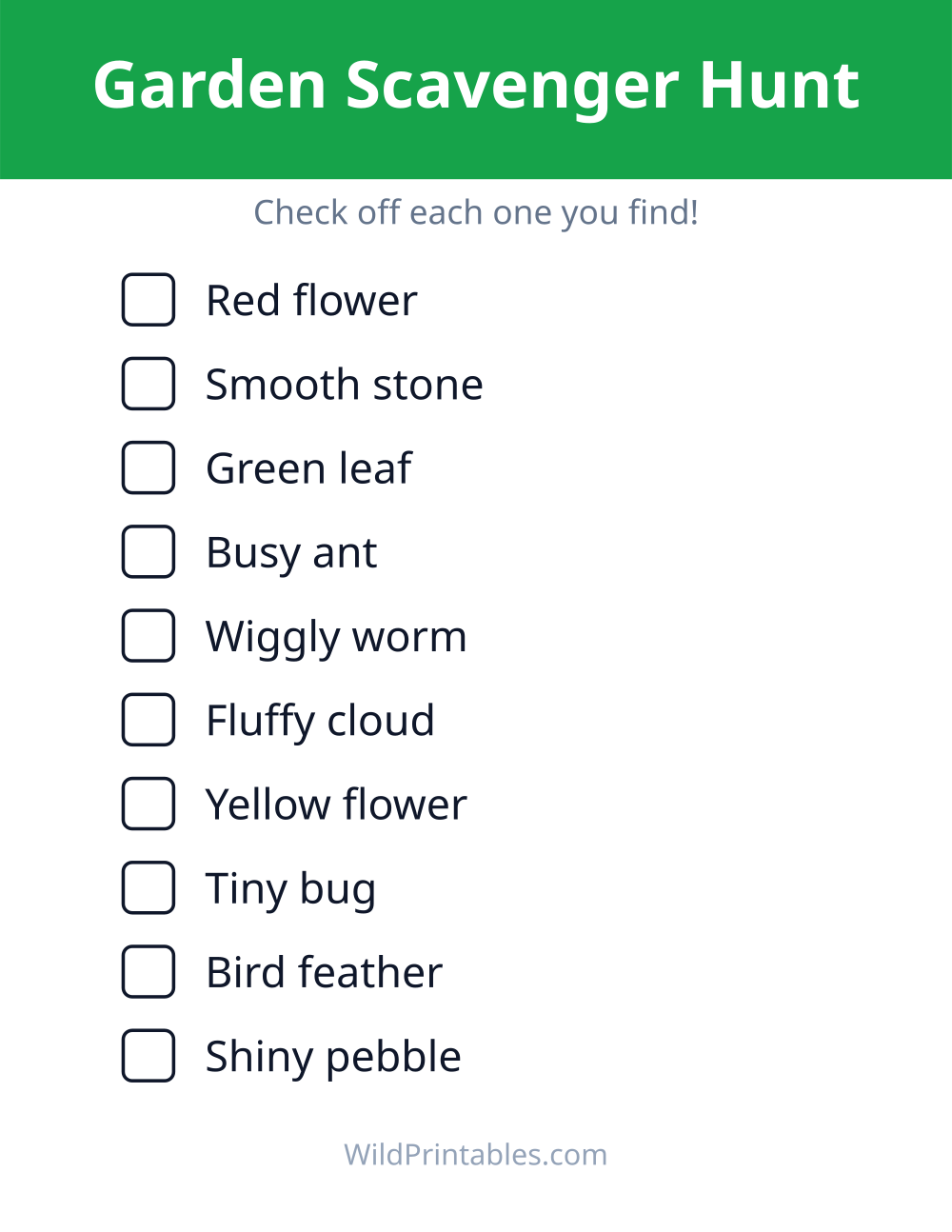 Garden Scavenger Hunt — free printable scavenger hunt for kids