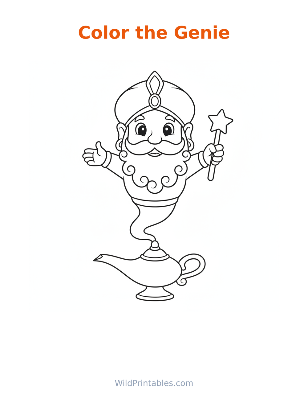 Genie Coloring Page — free printable coloring for kids