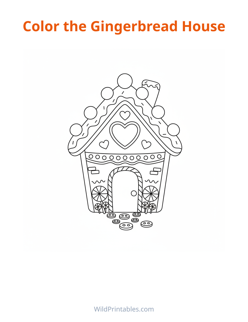Gingerbread House Coloring Page — free printable coloring for kids