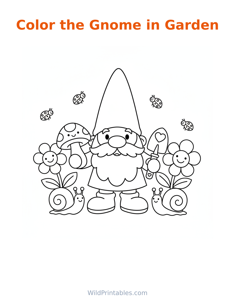 Gnome in Garden Coloring Page — free printable coloring for kids