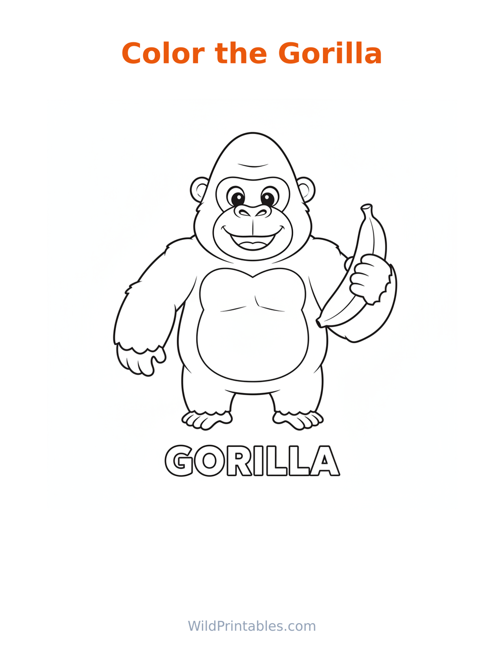 Gorilla Coloring Page — free printable coloring for kids