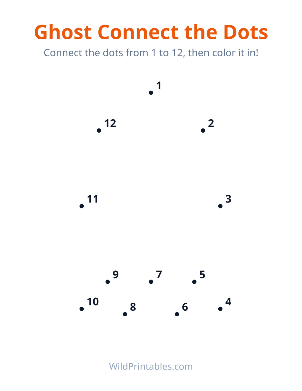 Halloween Ghost Connect the Dots — free printable connect dots for kids to print and color at home
