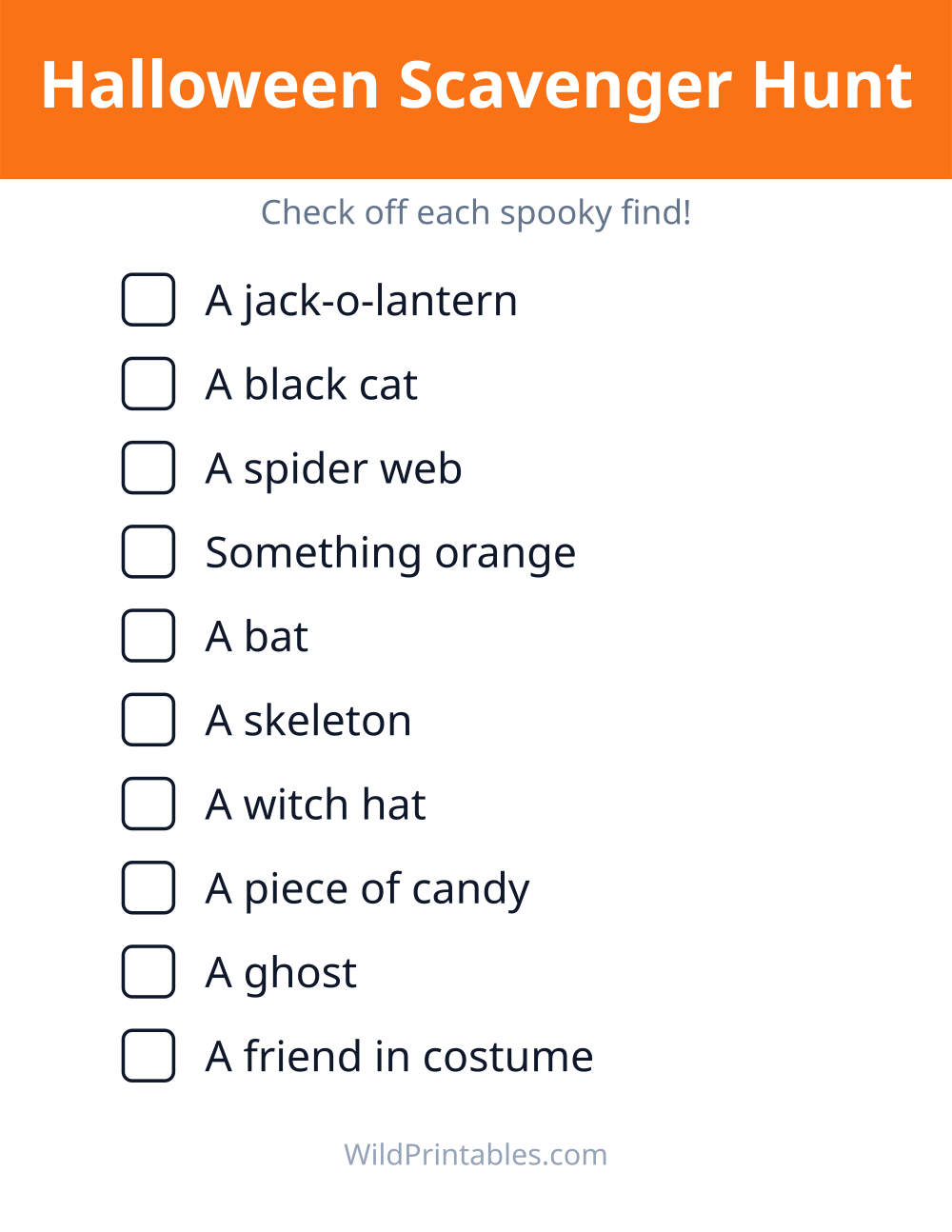 Halloween Scavenger Hunt — free printable scavenger hunt for kids