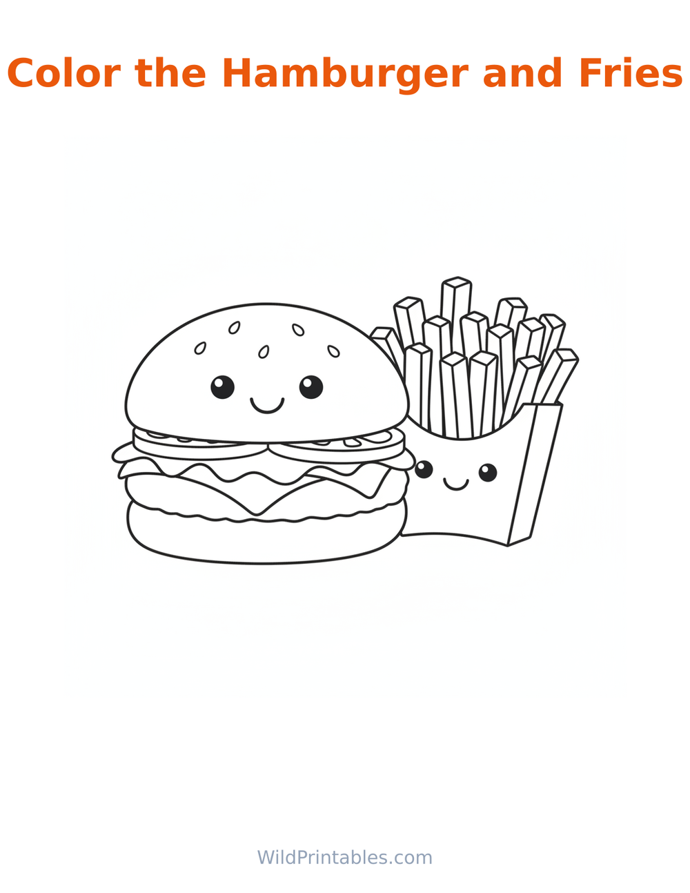 Hamburger and Fries Coloring Page — free printable coloring for kids
